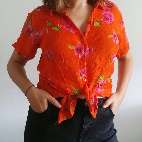 1990’s Tequila Sunrise Rayon Floral Top - Picture 5 of 6